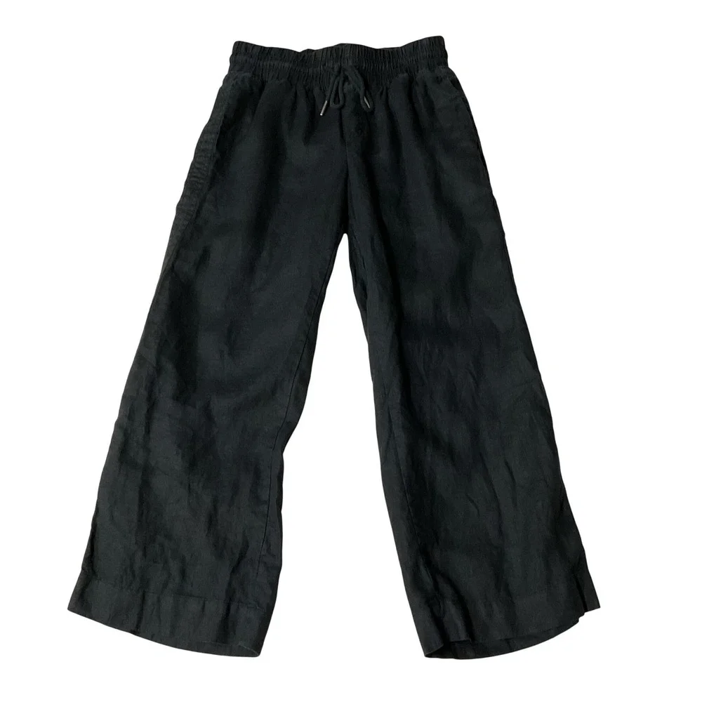 Quince‎ Women's 100% European Linen Wide Leg Relaxed Fit Pants Black Size Small